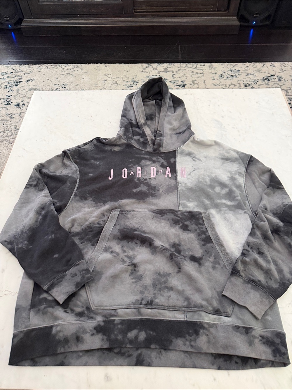 Jordan Men's Black & Gray Tie-Dye Hoodie with Pink Logo